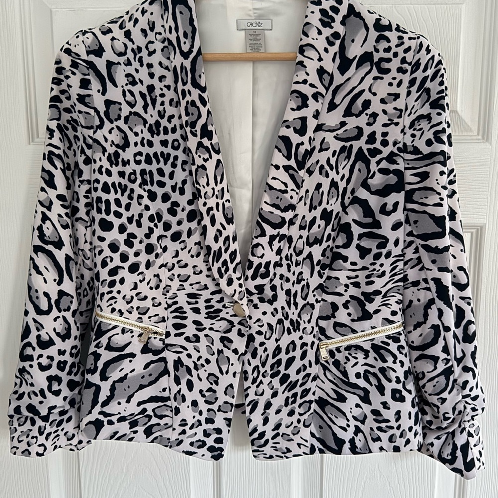 Cache Black and White Animal Print Blazer